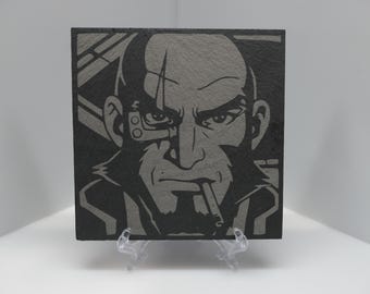 Cowboy Bebop - Jet - Posavasos de pizarra grabado con láser