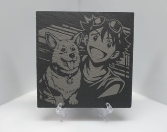 Cowboy Bebop - Ed y Ein - Posavasos de pizarra grabado con láser