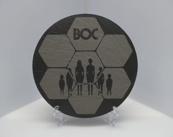 Posavasos inspirado en Boards of Canada Inferno, grabado con láser.