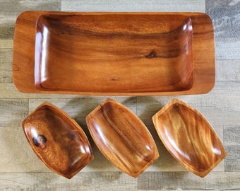 Vintage Mid Century Wood Bowl Set  Monkeypod / Acacia Made in Philippines MCM