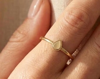 14k Solid Gold Drop Thin Ring