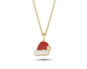 14K Gold Christmas Necklace – Santa Hat Pendant