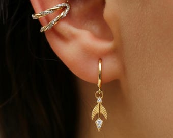14k Solid Gold Arrow Dangle Earrings