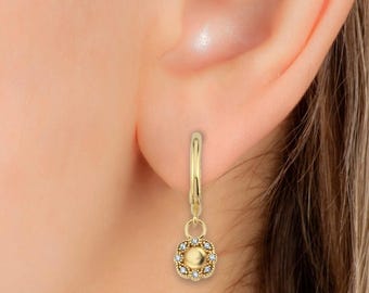 14k Solid Gold Flower Drop Earrings