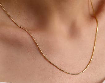 14k Solid Gold Round Snake Chain Necklace, Tondo Style