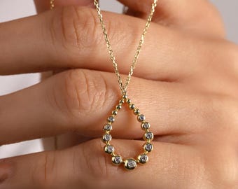 14k Solid Gold Teardrop Necklace – Zirconia Bridal Jewelry