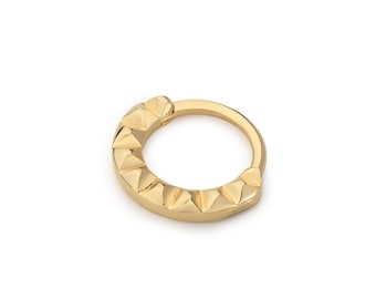 14K Gold Pyramid Spike Hoop Piercing