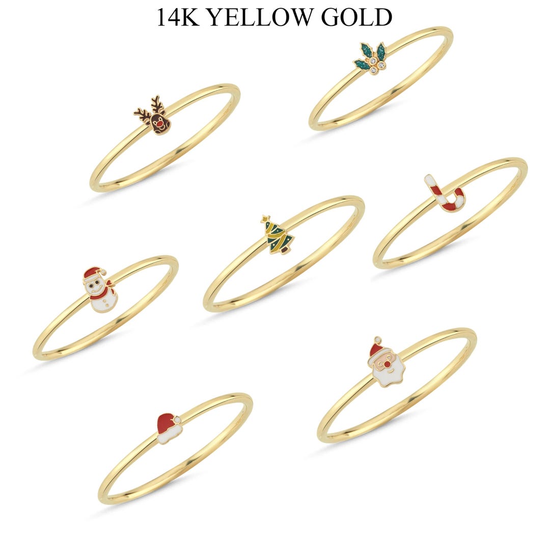 14K Solid Gold Christmas Rings – Santa, Reindeer, Snowman, Candy Cane ...