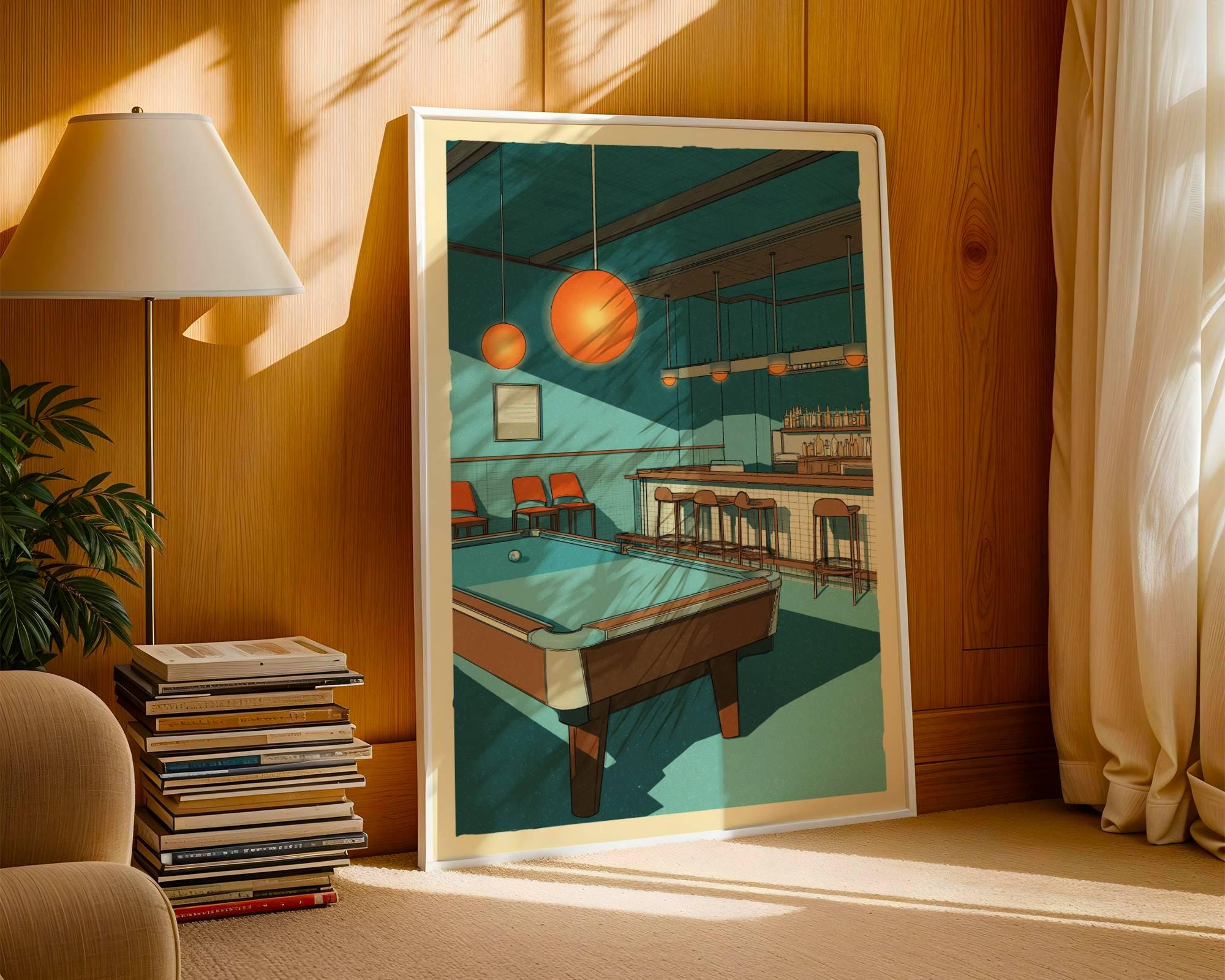 Retro Comic Pool Table Poster - Billiards Wall Art - Illustrated Game ...