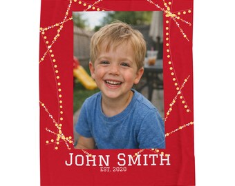 Personalized Name Photo Blanket | Red Sparkler Frame Velveteen Plush Blanket