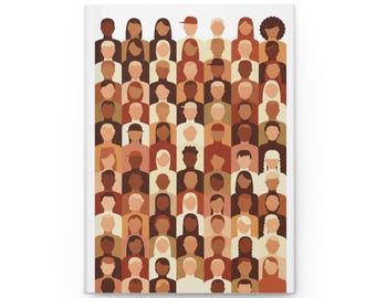 Diverse gezichten patroon hardcover dagboek | Mat notitieboek, multiculturele illustratie