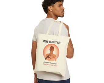 Stand Against Hate silhouette Heart Tote Bag | Social Justice Canvas Tote