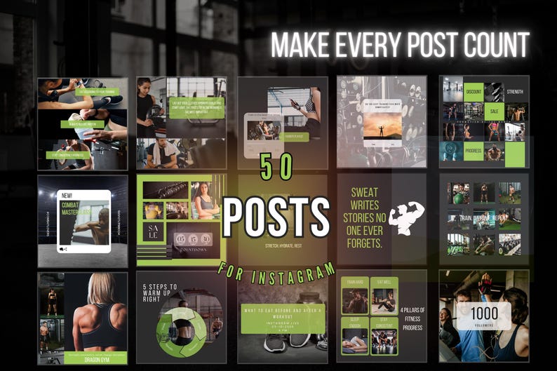 Gym Social Media Templates for Canva | Fitness Post Kit - Etsy