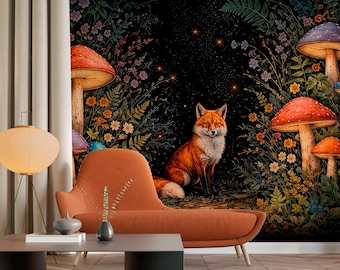 Verzauberter Waldfuchs, Fantasiewald Wandbild - Tapete schälen und aufkleben