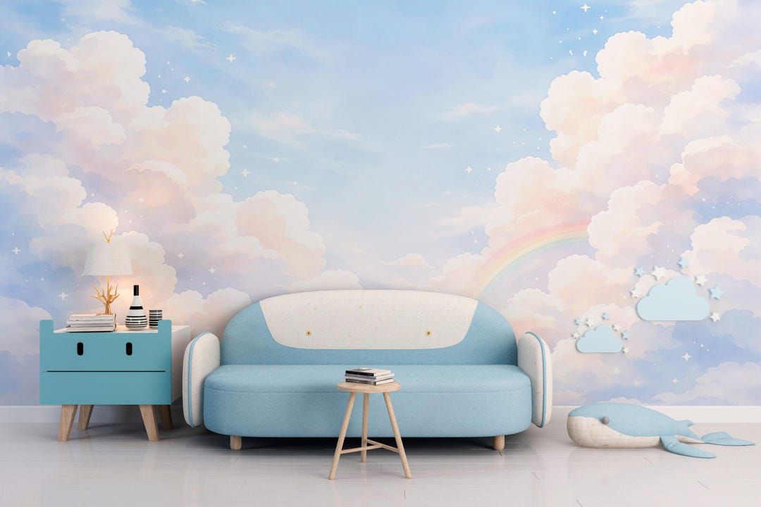 Dreamy Clouds Mural Nursery Decor - Mural Wallpaper Peel and Stick - Etsy