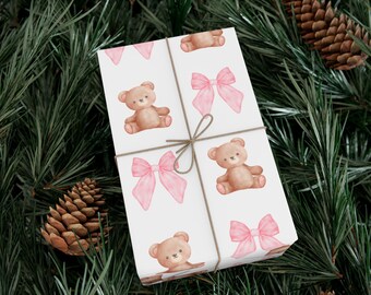 Personalised Pink Teddy Bear Birthday Wrapping Paper - Custom Name