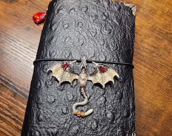 Malvyris-Pocket Size-Handmade Refillable Leather Journal Cover. Trifold-Black-Ostrich Embossed