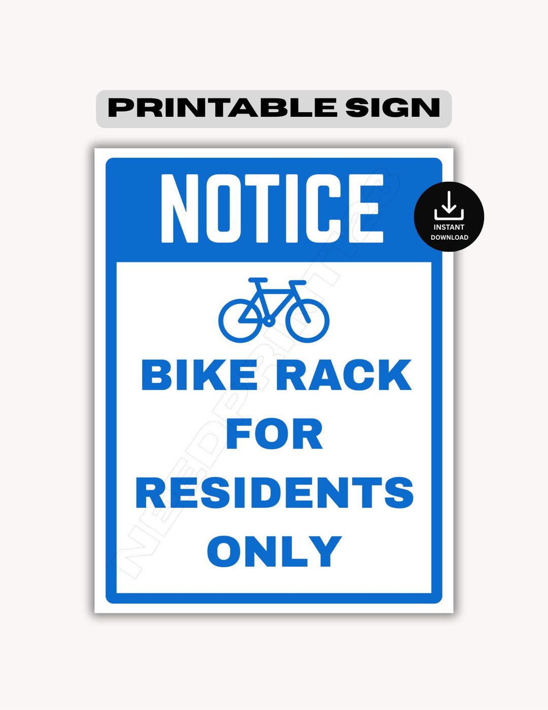 Printable Bike Sign, Notice Bike Rack for Residents Only: Instant ...