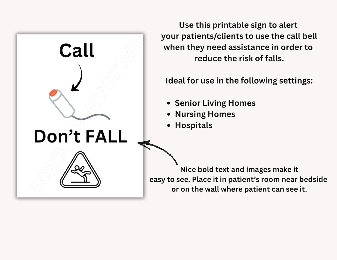 Call Don't Fall Sign, Fall Prevention: Printable (US Letter and A4) - Etsy
