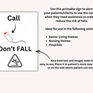 Call Don't Fall Sign, Fall Prevention: Printable (US Letter and A4) - Etsy