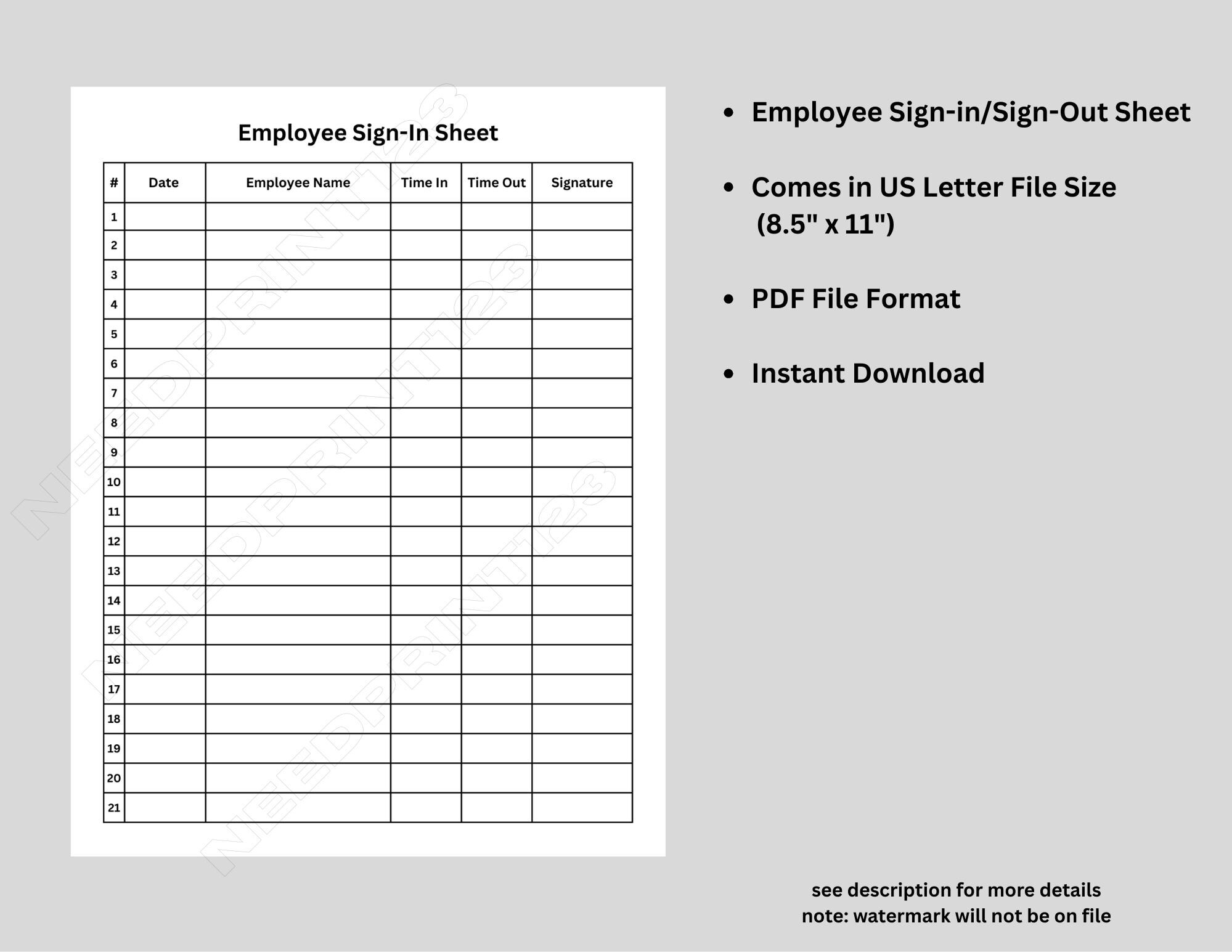 Employee Sign-in Sign-out Sheet, Printable: (PDF Digital Download) - Etsy