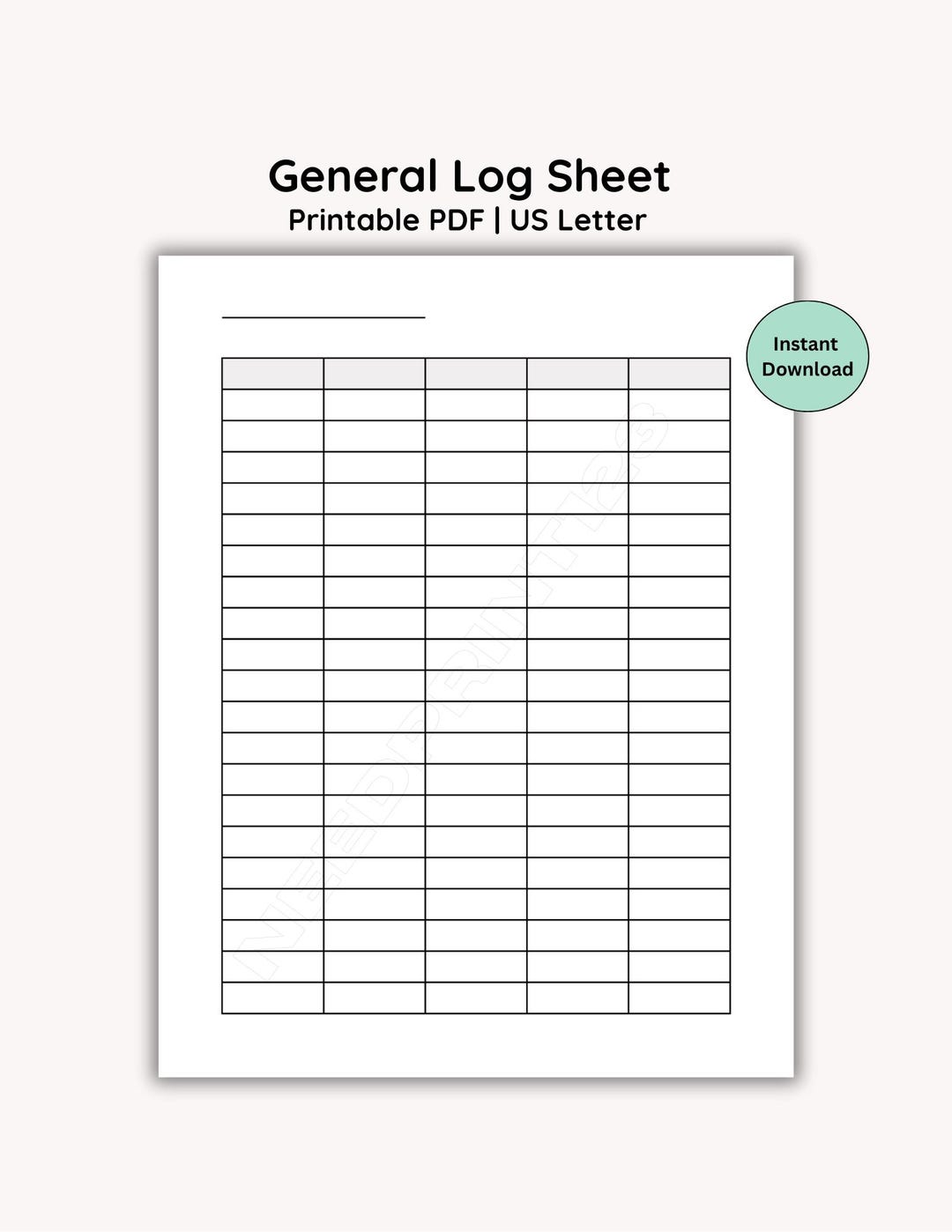 General Log Sheet Printable, Home, School, Office (US Letter PDF) - Etsy