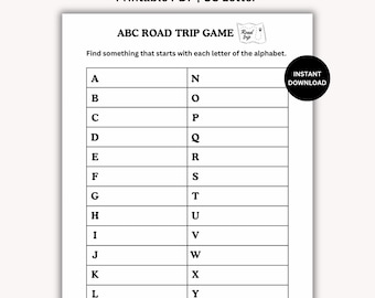 ABC Road Trip Game Printable: Instant Download, PDF, US Letter