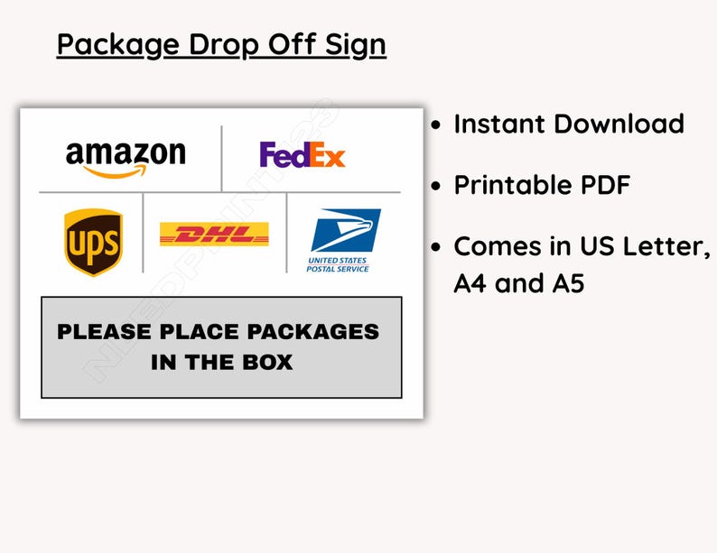 Package Delivery Drop off Sign Printable: Instant Download, PDF - Etsy