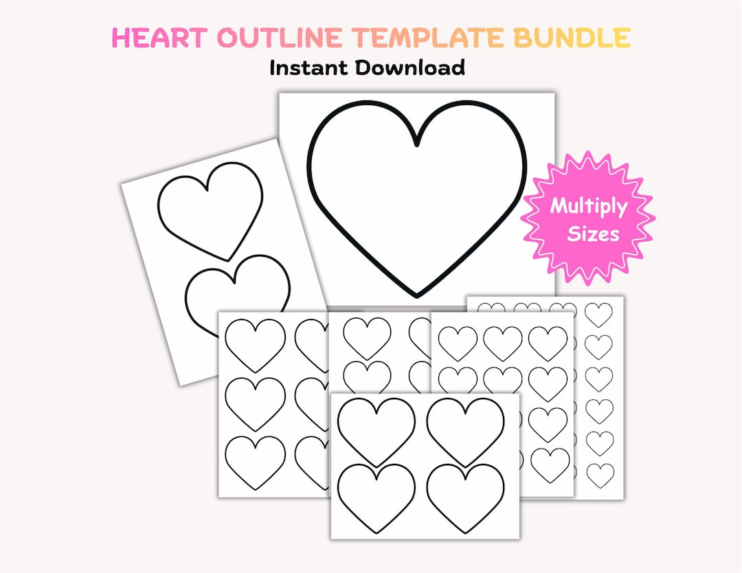 Heart Outline Template Bundle Instant Download PDF, DIY Crafts