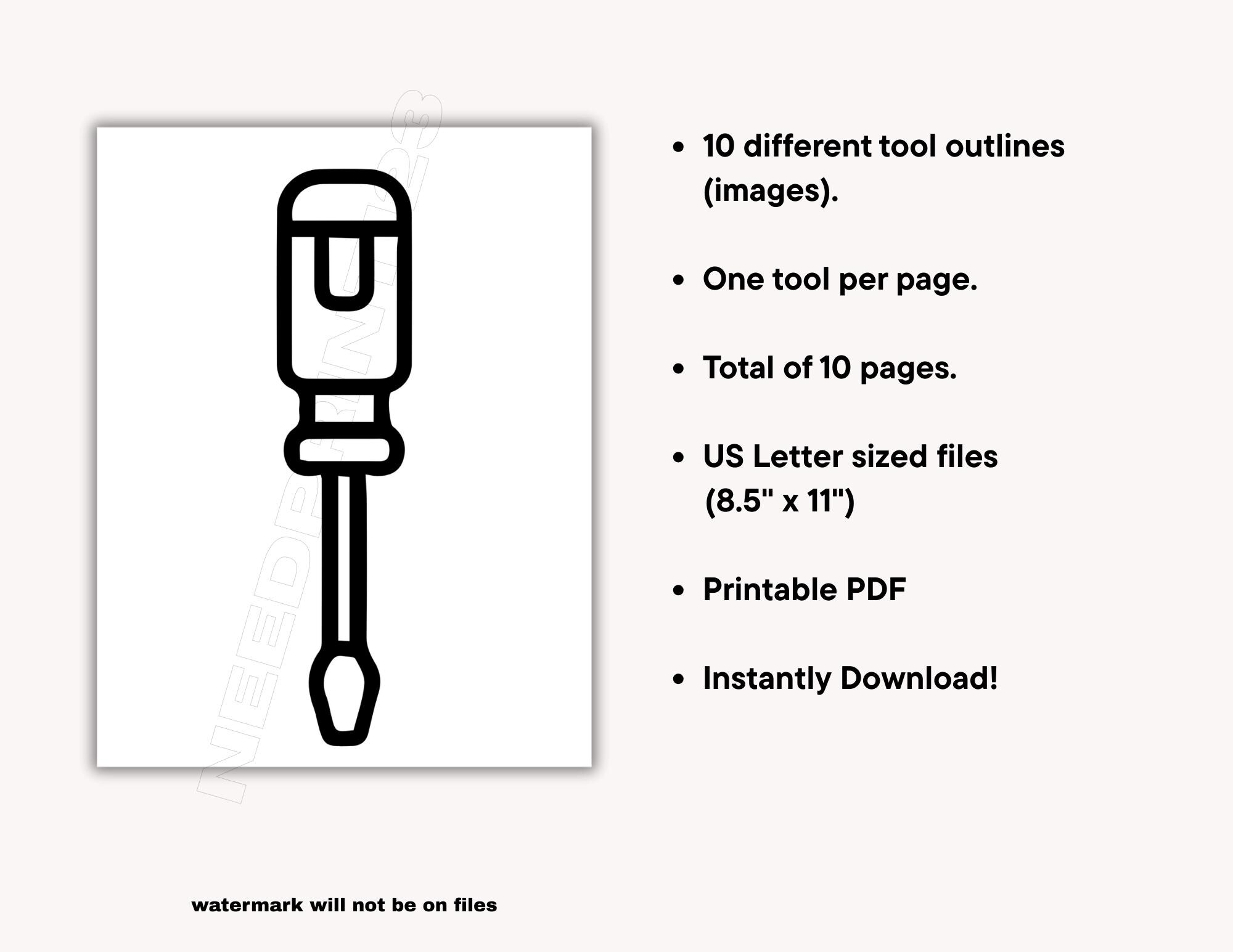 Tool Outline Image Templates: Instant Download, Printable PDF, DIY ...