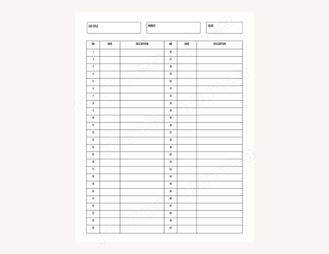 General Log Sheet: Printable PDF (US Letter, A4) - Etsy