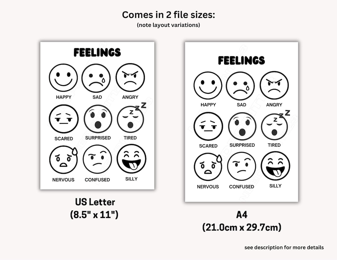 Feelings Emotions Chart Color in Sheet: Instant Download, PDF (US ...