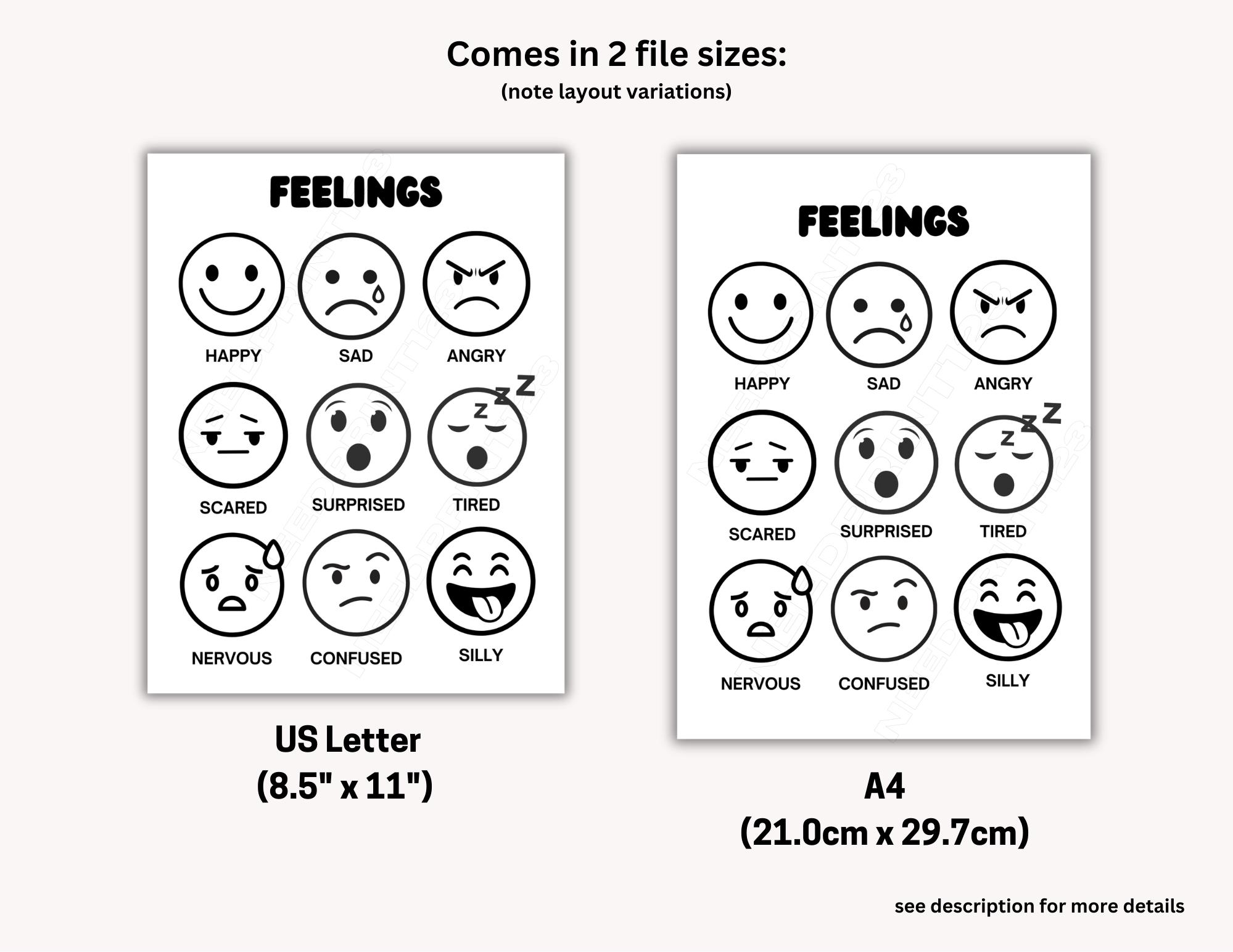 Feelings Emotions Chart Color in Sheet: Instant Download, PDF (US ...