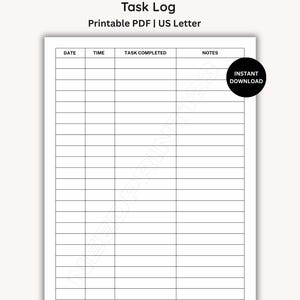 Task Log Printable Template: Instant Download, PDF (US Letter) - Etsy