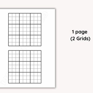 May include: A white sheet of paper with two Sudoku grids. The grids are divided into smaller squares by black lines. The text "1 page (2 Grids)" is printed in black on the right side of the paper.
