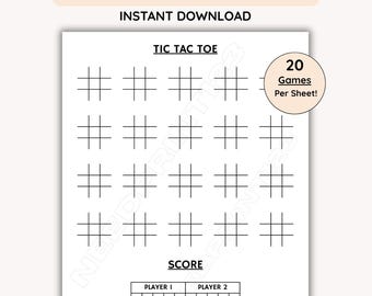 Druckbare Tic Tac Toe Spiel Sheets: Sofortiger Download, (PDF, US Letter, A4)