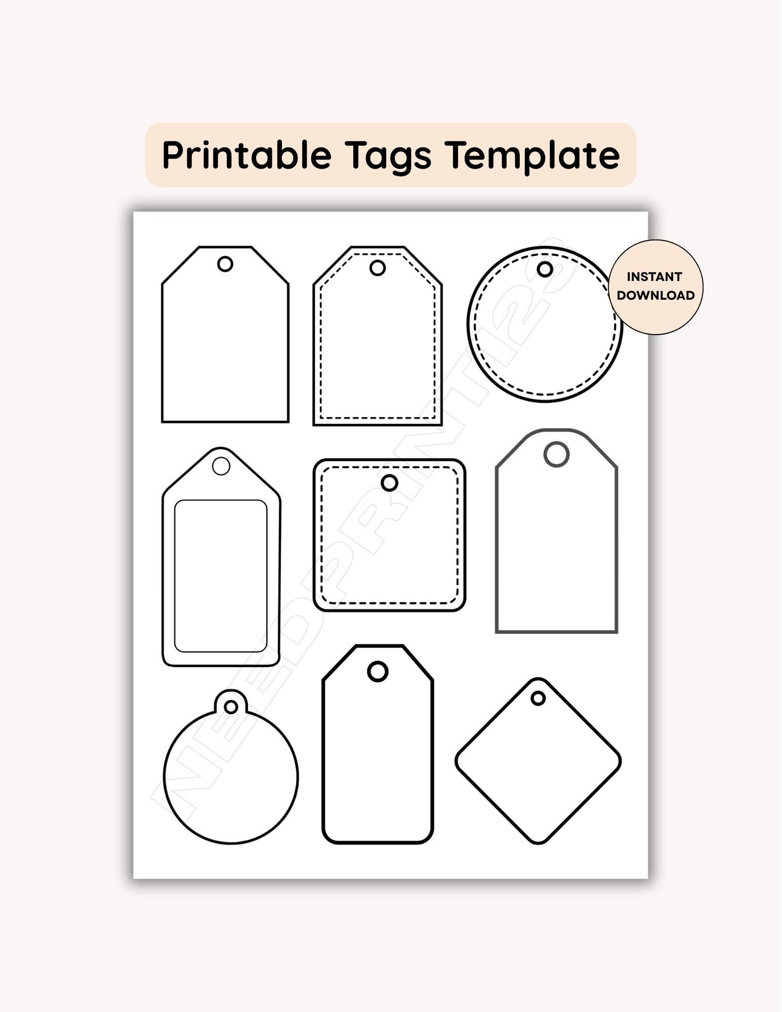 Printable Tags, Tag Template Sheet: Instant Download, US Letter, PDF ...