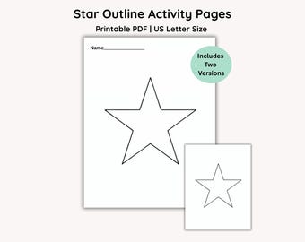 Star Outline Activity Coloring Page, Five Point Star: Printable PDF, US Letter