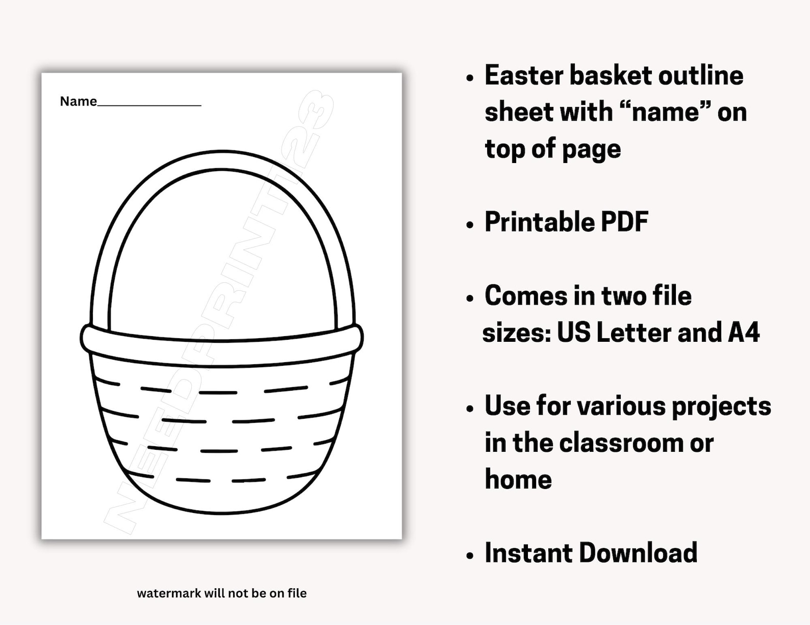 Easter Basket Outline Activity Coloring Sheet: Kid's Craft Activity ...
