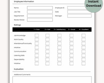 Employee Performance Evaluation Template, Printable PDF (US Letter)