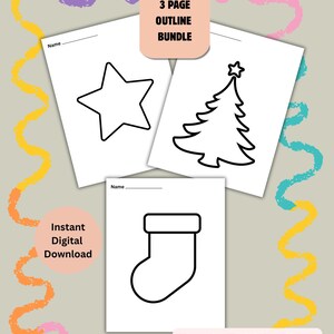 Kid Printable, Bold Outlines Coloring Page, Tree, Stocking, Star Craft Activity, School, Home, Preschool, Simple Kid Activity Fun Printable
