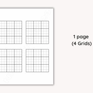 May include: A white sheet of paper with four black grid patterns. The text "1 page (4 Grids)" is printed in black on the right side of the paper. The grids are evenly spaced and ready for use.