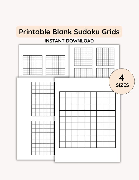Blank Sudoku Grids, Sudoku Printable Sheets, Instant Download, (PDF, US Letter)