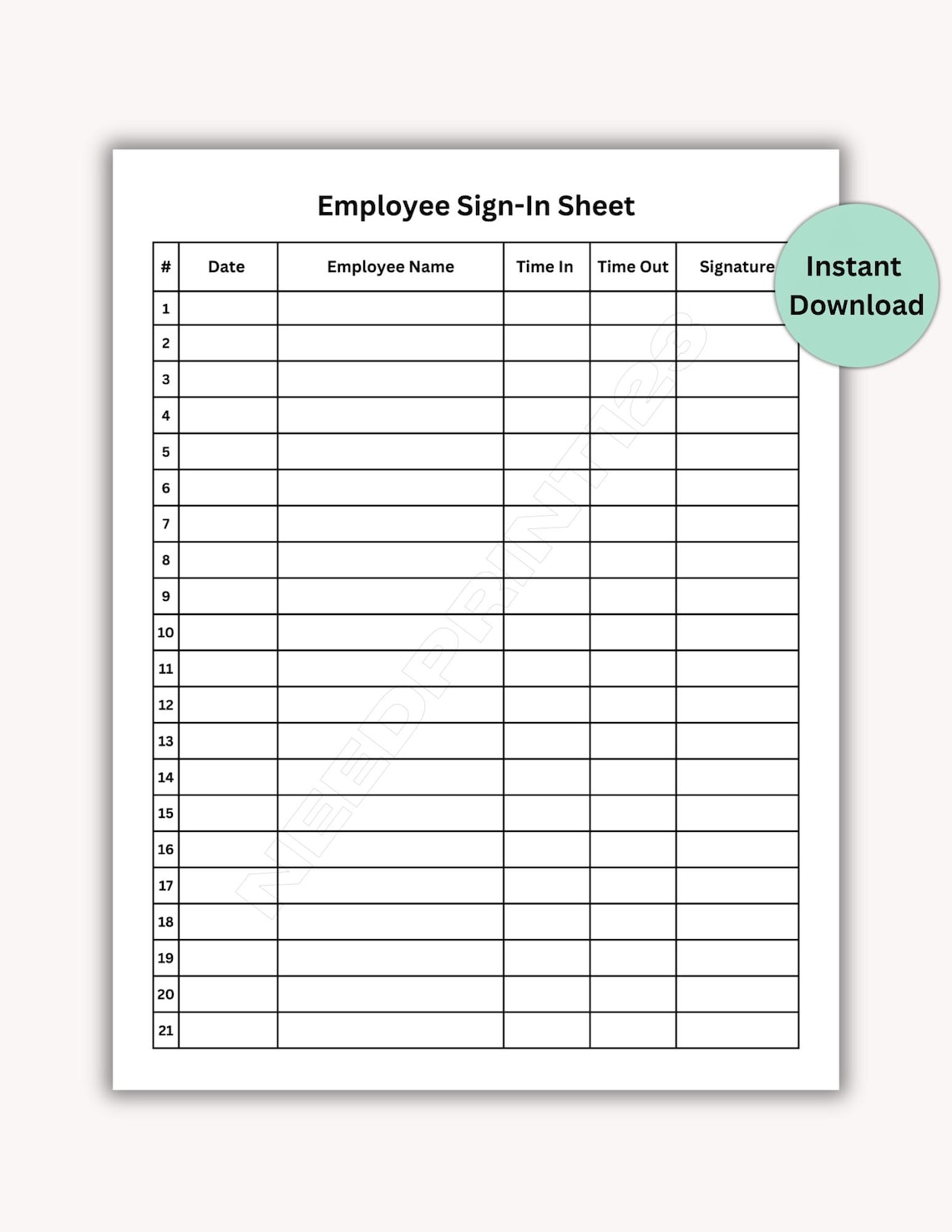 Employee Sign-in Sign-out Sheet, Printable: (PDF Digital Download) - Etsy