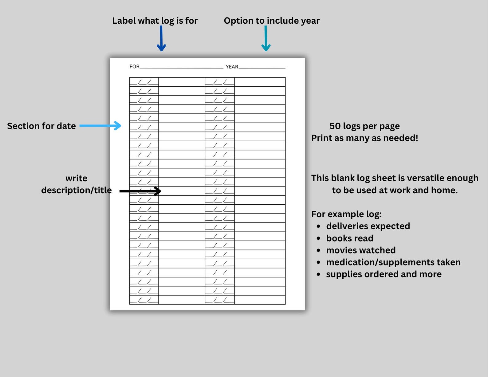 General Log Sheet, Blank Style Make It Your Own: Printable PDF (US ...