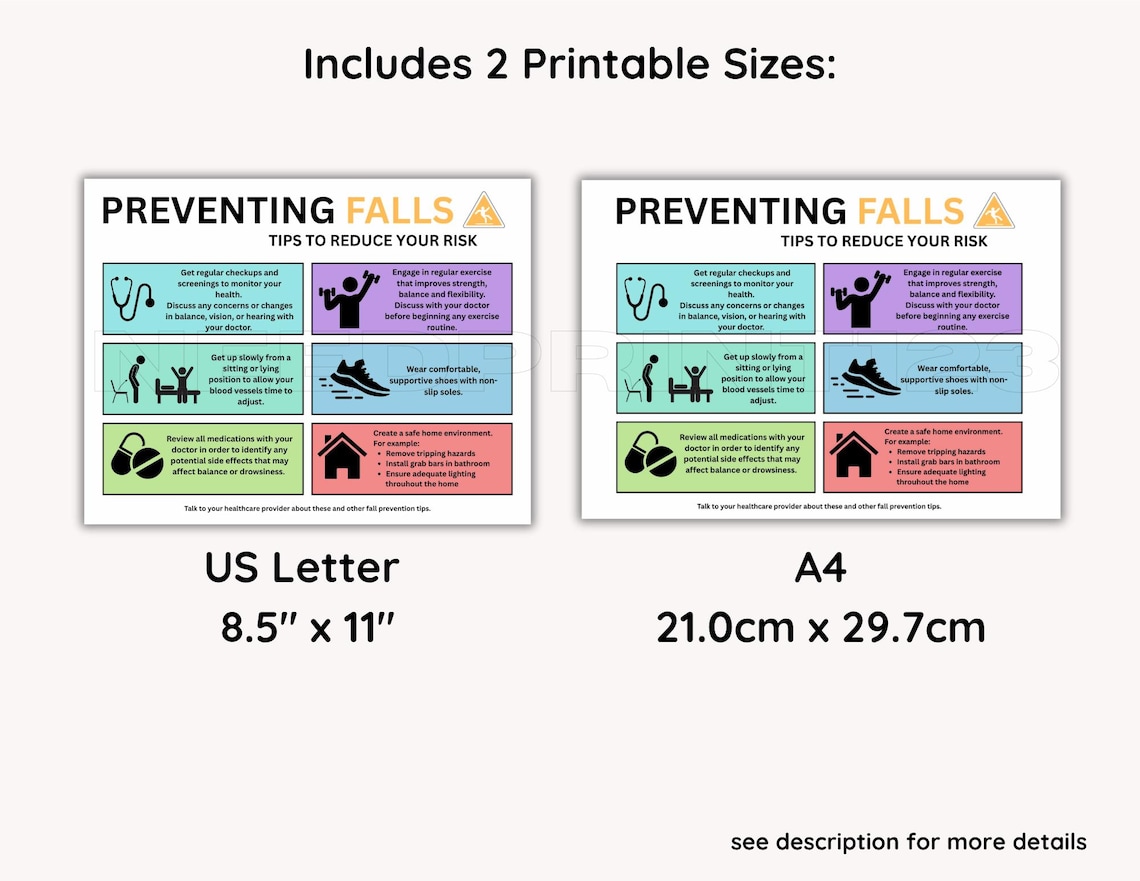 Fall Prevention Sign, Printable Educational Sign to Reduce Falls: (PDF ...