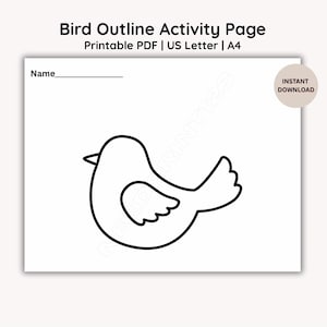 Bird Outline Activity Coloring Page: Kid's Craft Activity (PDF Printable)