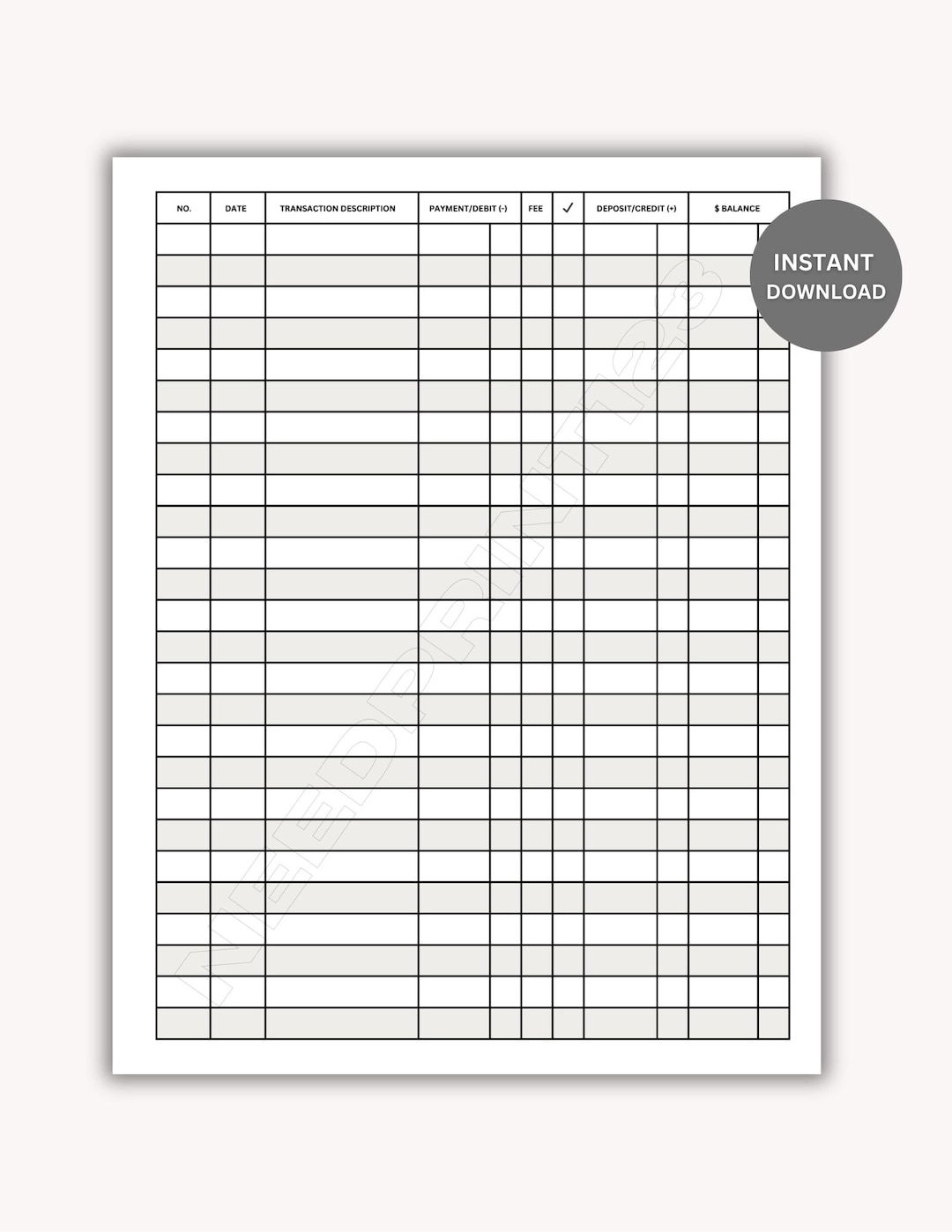 Printable Checkbook Register Template, Bank Transaction Tracker: PDF ...