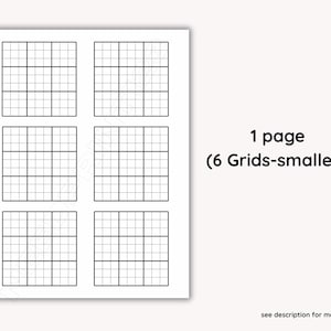 May include: A white sheet of paper with six black grid patterns. The text "1 page (6 Grids-smallest)" is displayed on the right side of the paper. The bottom of the paper has the text "see description for more details".