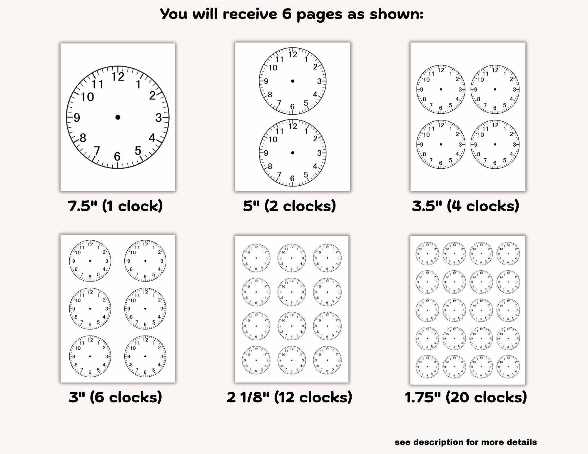 Little Simple Outline Clock Clock Outline Template Bundle: Instant Download PDF, DIY Crafts ...